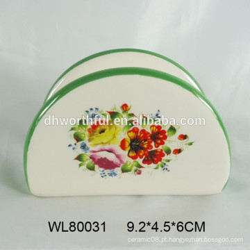 Louça de mesa quente titular de guardanapo de papel de cerâmica com decalque de flor